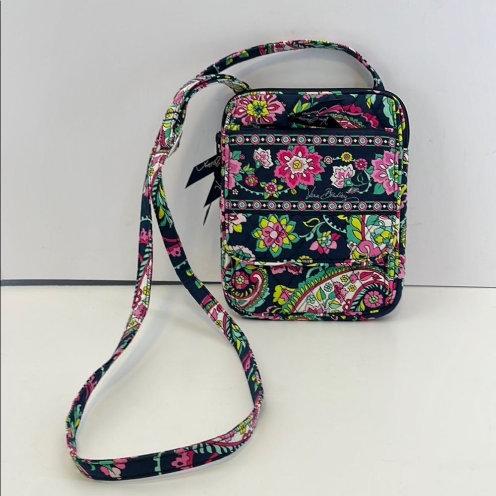 Vera Bradley Navy Blue & Pink Floral Crossbody Purse Wallet Organizer Bag